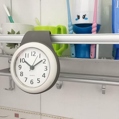 Vicoki Horloge Murale Étanche, Mini Horloge de Salle de Bain Plastique Résistante à l'eau, Gris - Nail Gallerys