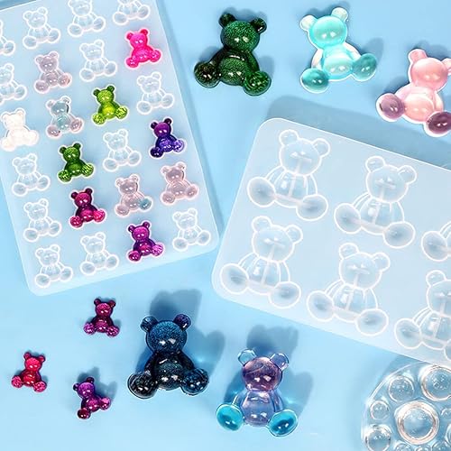 DeryArcle 3 Pièces Moule Ourson 3D Resine Epoxy Moule Coeur Silicone Moulle Bijoux Porte Clé Moulage de Resine de Coulée pour Boucles D'oreilles, Collier Fabrication - Nail Gallerys