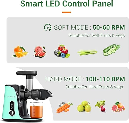 AMZCHEF Extracteur de jus, pour légumes et fruits, avec 2 modes de vitesse, avec bouteille portable et 2 tasses, sans BPA, avec LED intelligente et fonction inverse, vert - Nail Gallerys