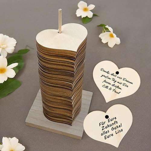 MIJOMA Livre d'or empilable avec 72 cœurs et support | Bois de qualité supérieure | Pour un moment spécial | Souvenirs inoubliables, livre d'or pour votre fête de mariage. - Nail Gallerys