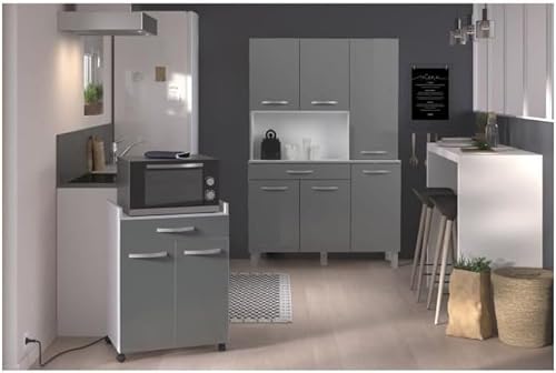 EKIPA Oslo Buffet de 120 cm - 1 Tiroir et 6 Portes - L 120 x P 40 x H 185 cm - Coloris Gris Brillant - Nail Gallerys