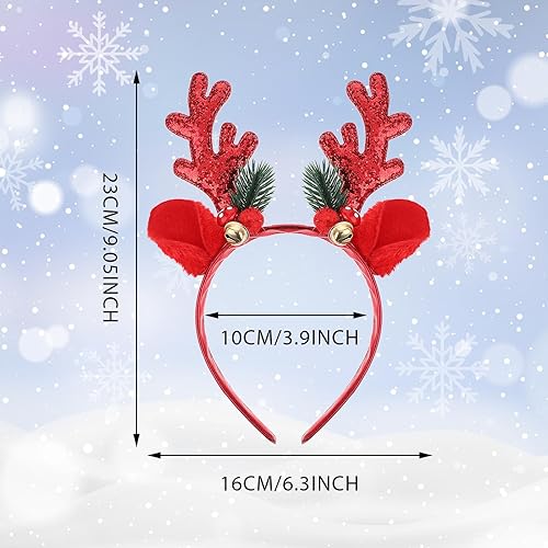 Thinp Lot de 2 bandeaux de Noël à paillettes pour femme - Serre-tête en bois de cerf avec clochette - Décorations de vacances pour fête de Noël, dîner et cabine de photos (doré, rouge) - Nail Gallerys