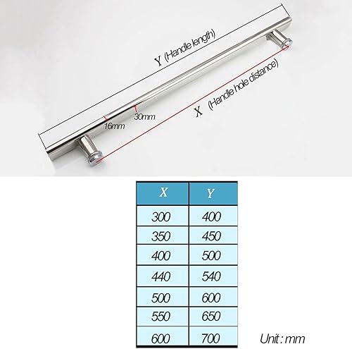 EUXHTYWP Poignées de porte de salle de bain, poignées de porte de douche robustes en acier inoxydable, entraxe des trous: 300mm/400mm/500mm/600mm/440mm(300mm) - Nail Gallerys