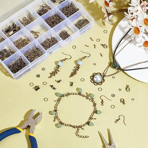 PH PandaHall 870pcs Kits de Bijoux Kit Fermoir Cuivre, Fermoir Bijoux Bronze Attache Bracelet Fermoir À Homard Fermeture Collier Bijoux Anneaux, Extremites de Perles de Ruban pour Bijoux - Nail Gallerys