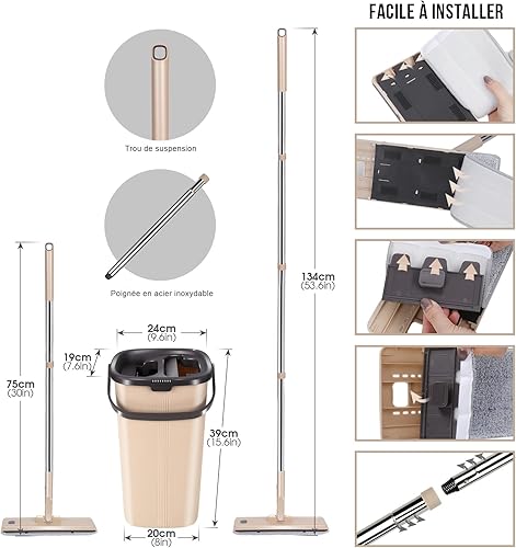 Zvonema Balai Serpillère Essoreur avec Seau, Serpillière Plat Rotatif 360° et Seau à 2 Compartiments, 2 en 1 Sceau Menage Essoreur avec 5 Tampons en Microfibre, Balais Serpillère Nettoyer Sol, Violet - Nail Gallerys