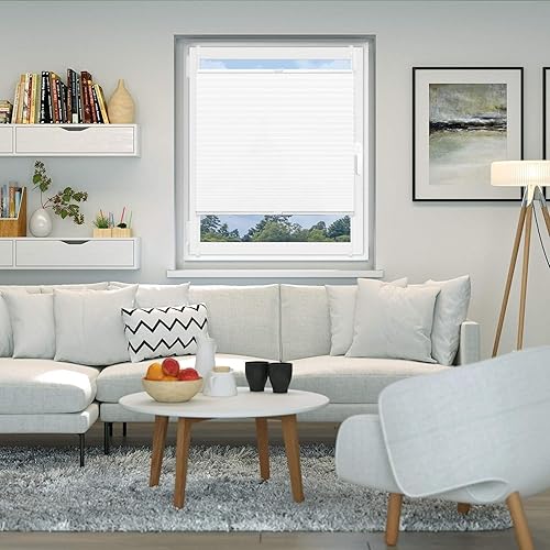 Store plissé Klemmfix sans perçage 25 x 180 cm Faciles à Installer,Opaque Store plissé pour fenêtre sur Mesure Kit de Montage Inclus pour Les Portes et Les fenêtres, Blanc - Nail Gallerys