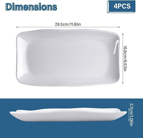 imposyu Lot de 4 Assiette Blanche Rectangulaire Assiette Plate 29,5x16,6x2,7cm Assiettes Service de Table Rectangulaire Assiettes Plates pour Gâteau, Dessert, Salade, Sushi - Nail Gallerys