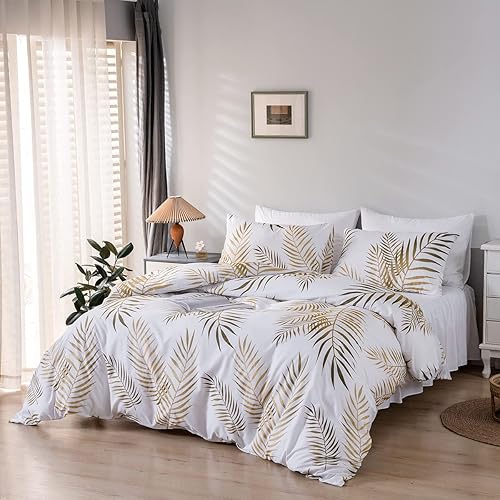 Damier Parure de lit 200 x 220 cm avec housse de couette et 2 taies d'oreiller 80 x 80 cm Motif feuilles d'érable - Nail Gallerys