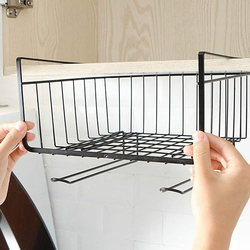 soobu Sous Armoire Étagère de Rangement, Panier Fil Suspendu Métal Grand Espace pour Bureau pour Armoire (Noir) - Nail Gallerys