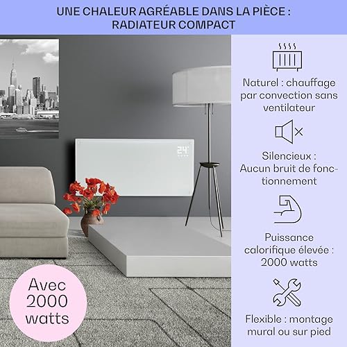 Klarstein Radiateur Electrique Mobile, Chauffage Electrique Mural Intelligent 2000W à Faible Consommation d'Energie pour Maison, Salle de Bain, Silencieux,Thermostat, Roulettes - Nail Gallerys