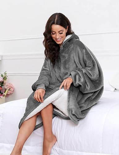 Tuopuda Sweat à Capuche Couverture Pull Polaire Plaid Capuchon Adulte Femme Homme Unisexe Épaisse Sweat Automne Hiver Garder au Chaud Peignoir Réversible Hoodie Plush Sweatshirt - Nail Gallerys