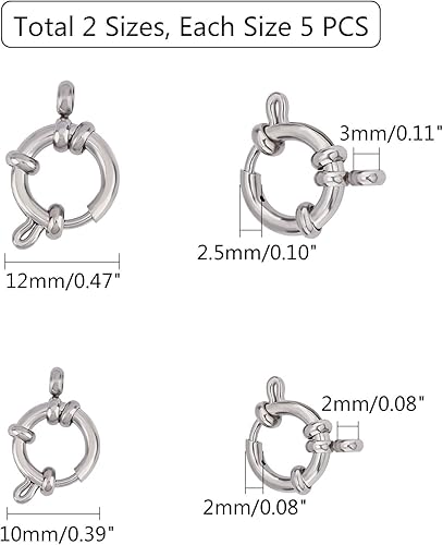 UNICRAFTALE 10 pièces 2 Tailles Fermoirs à Ressort 10/12mm Fermoirs à Anneau à Ressort Fermoir à Bijoux Fermoir Bracelet Rond à Ressort Anneau Fermoir Connecteur pour Bracelet Fabrication de Bijoux - Nail Gallerys