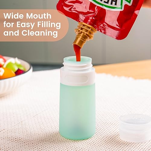 Lot de 4 Mini Bouteilles à Sauces 60ml,Bouteilles Souples et Compressibles pour Vinaigrette,Sauce,Ketchup,Miel,Confiture,Pot à Sauce Portables pour Salade et Condiments,Avec sac et Brosse de Nettoyage - Nail Gallerys