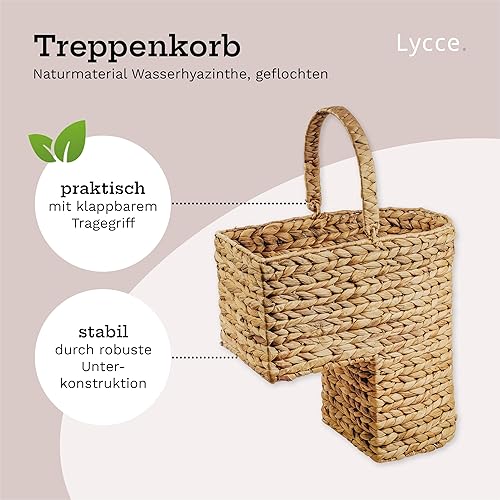 Lycce Panier d'escalier - Panier de rangement avec poignée en jacinthe d'eau naturelle - 20 l - Panier pour escalier (40 x 21 x 41 cm) - Nail Gallerys