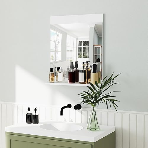 HOMCOM Miroir de Salle de Bain, Miroir Mural, avec étagère de Rangement, pour Salon, Chambre, 50 x 12 x 60 cm, Blanc - Nail Gallerys