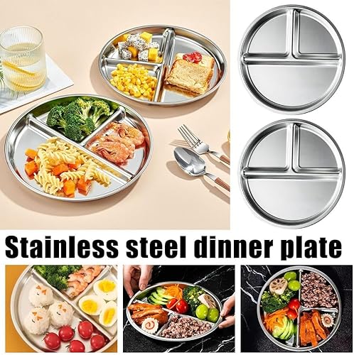 Service de table en acier inoxydable pour enfants, assiettes incassables pour tout-petits, plateau alimentaire divisé, assiettes à dîner avec contrôle des portions avec 3 compartiments, pour adultes - Nail Gallerys