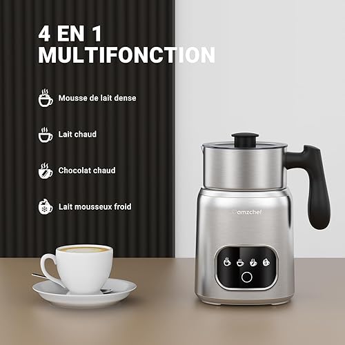 AMZCHEF Mousseur à lait électrique 4 en 1 avec écran tactile LED | Chauffage par induction 3D - Mousseur à lait chauffe également le chocolat et le lait pour latte, cappuccino et moka - 500 W - Nail Gallerys