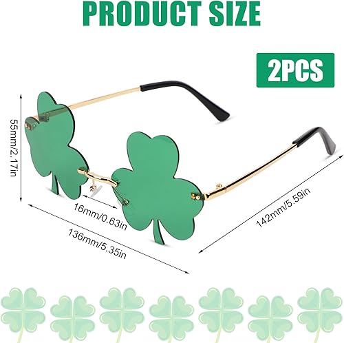 XIHIRCD 2 Paires Lunettes Trèfle Vert, Lunettes de Soleil Trèfle Lunettes Saint Patrick Lunettes de Costume de Lutin Saint Patrick Accessoire pour Femmes Hommes Enfants Adultes (Vert Foncé) - Nail Gallerys