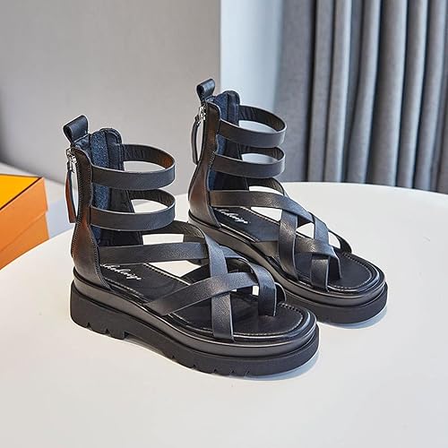 ZYONG 2021 Femmes Sandales en Cuir De Vache Souple D'été Gladiateur Croisé Boucle Sangle Plate-Forme À Talons Hauts Sandales Chaussures Décontractées - Nail Gallerys
