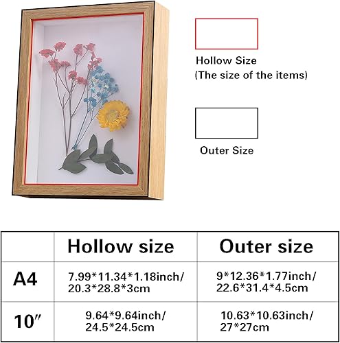 JVHLOV Cadre Photo 21 x 29.7cm, Cadre de Fleurs Séchées, Cadre 3D Profond Carré Photo à Remplir Objets Jusqu'à 3cm, pour Photos Images Dessins Fleurs Souvenirs - Nail Gallerys