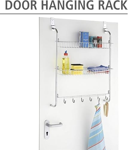 WENKO Étagère suspendue pour porte - 2 paniers, 6 crochets, Métal chromé, 59 x 78.5 x 16.5 cm, Argent brillant - Nail Gallerys