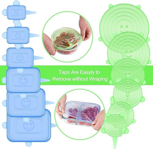 Couvercle Silicone Alimentaire,[18 pcs]Rond rectangulaire eco Couvercle Silicone Extensible,Film etirable reutilisable,Universel pour Micro Ondes Four,Rangement frigo,bols,tasses,fruits - Nail Gallerys