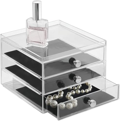 mDesign organisateur de lunettes avec 3 tiroirs - Boîte en méthacrylate de couleur transparente - Également parfaite comme boîte à bijoux ou organisateur de maquillage - Nail Gallerys