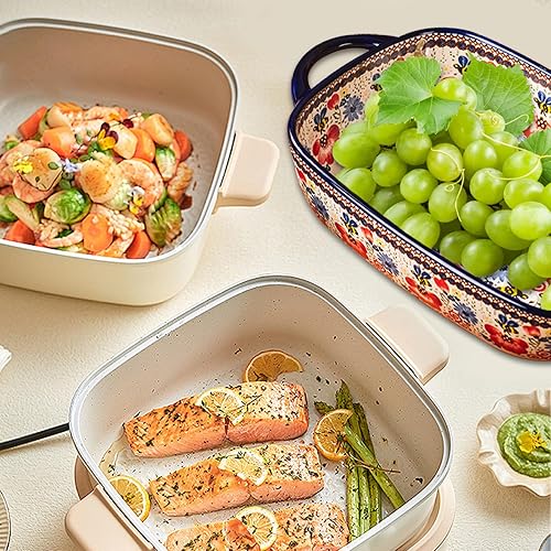 Petit plat de cuisson, plat de cuisson, plat de four en céramique résistant à 730 ml à la chaleur à deux poignées, plat de lasagne rectangulaire à imprimé floral, plats de casserole lavables non glis - Nail Gallerys