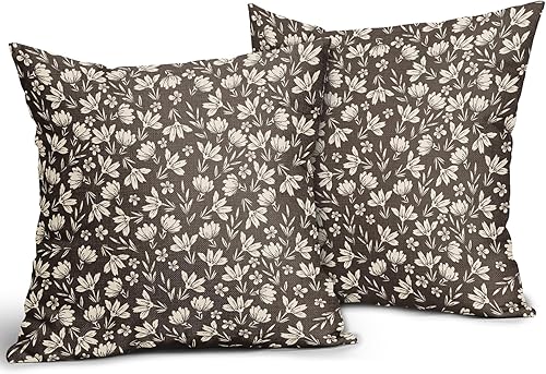 Aytipun Lot de 2 housses de coussin marron foncé, 45,7 x 45,7 cm, motif floral vintage, rustique, joli imprimé floral, décoration pour extérieur, canapé, sofa et lit, 45,7 x 45,7 cm - Nail Gallerys