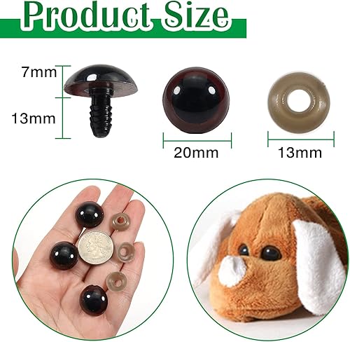 TOAOB 50pcs 20mm Marron Yeux de Sécurité d'animaux Peluche en Plastique avec 50pcs Rondelles pour Fabrication de Poupées Marionnettes - Nail Gallerys