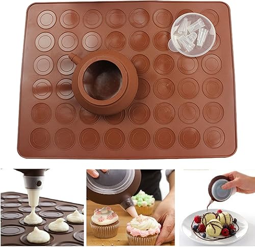 Tapis de Cuisson Macarons, 48 Capacité Anti-adhérent Moule Macarons en Silicone avec Poche à Douille et 4 Douilles, Kit Macaron Patisserie pour Macarons, Dessert, Gâteaux et Pain - Nail Gallerys
