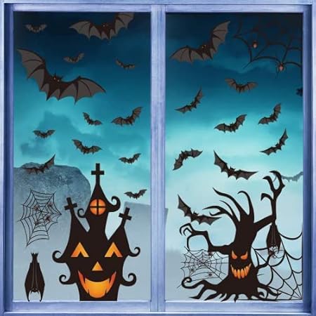 DERAYEE 7 Feuilles Halloween Fenêtre Autocollants, 109pcs Halloween Stickers Citrouille Chauves-Souris Fantôme Crâne Fenêtre de Suspension Décoration de Salle et Maison Hantée - Nail Gallerys