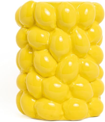 BIEN BEAU Vase en Forme de Citron – 17,8 cm de Haut en céramique Jaune de Style méditerranéen avec Motif Citron 3D – Décoration de Cuisine au Citron – Cadeaux sur Le thème du Citron - Nail Gallerys