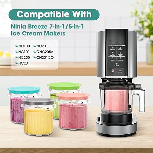 HuuppHip Lot de 4 récipients Creami pour Ninja Creami, accessoires pour la série NC200, NC201, NC101, boîte à crème glacée avec quatre cuillères, sans BPA, passe au lave-vaisselle, anti-fuite, en - Nail Gallerys