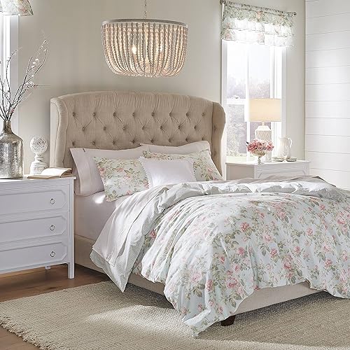 Laura Ashley Home - Parure de lit King Size, réversible en Coton avec taies d'oreiller Assorties, Respirante pour Toutes Les Saisons (Bleu Madelynn, King) - Nail Gallerys
