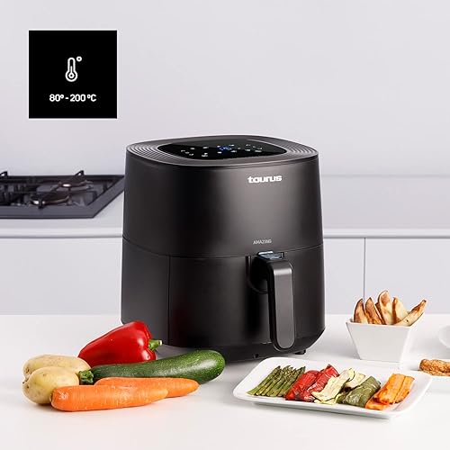 Taurus Amazing AF1701D - Friteuse à air, sans huile, 5.5L, 800g de pommes de terre, 8 programmes, écran tactile, minuterie, jusqu'à 200°C, composants avec revêtement anti-adhésif, sans PFOA ni BPA - Nail Gallerys