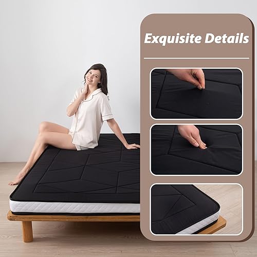 MAXYOYO Matelas futon épais - Matelas de sol pour adultes - Lit de couchage enroulable - Matelas futon japonais stéréoscopique à motifs géométriques - Noir - King size - Nail Gallerys