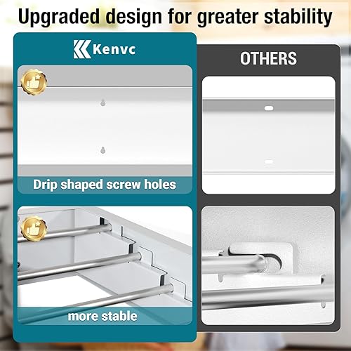 kenvc Étendoir à Linge Mural avec 4 Crochets à Boutons : 60 cm de Large, 4 tiges en Aluminium, séchage linéaire de 2,9 m (61 cm, Crochet Circulaire) - Nail Gallerys