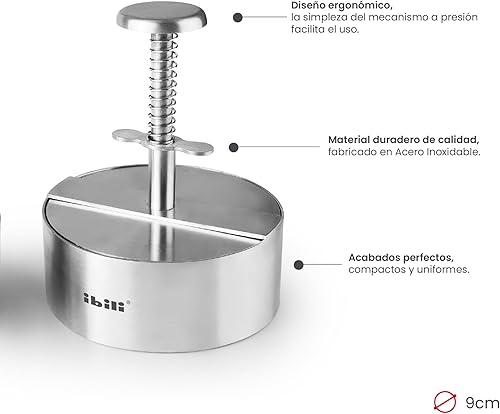 IBILI - Moule à hamburger I-Chef, 9 cm de diamètre, acier inoxydable - Nail Gallerys