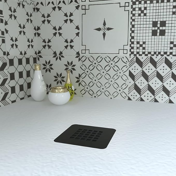 ERCOS Grille de Bonde pour Receveur de Douche Stone, Acier Inoxydable, Facile à Nettoyer, 125x125 mm, Couleur Noir Mat - Nail Gallerys