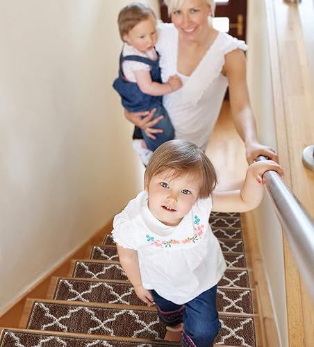 SUSSEXHOME Lot de 10 bandes de tapis d'escalier solides 100 % polypropylène pour escaliers d'intérieur, faciles à installer avec double ruban adhésif, sûrs, extra adhérents, tapis décoratifs, marron - Nail Gallerys