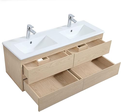 Meuble Double Vasque Suspendu décor chêne 120 cm Sorrento - Nail Gallerys