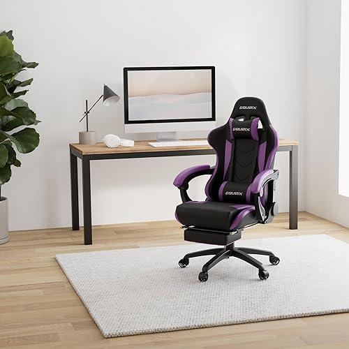 Dowinx Chaise Gaming Réglable Fauteuil de Bureau Game PC avec repose pieds, Chaise Gamer avec Support Lombaire de Massage, PU Ergonomique siege gamer avec appui tête, Fauteuil de Style Course(Violet) - Nail Gallerys