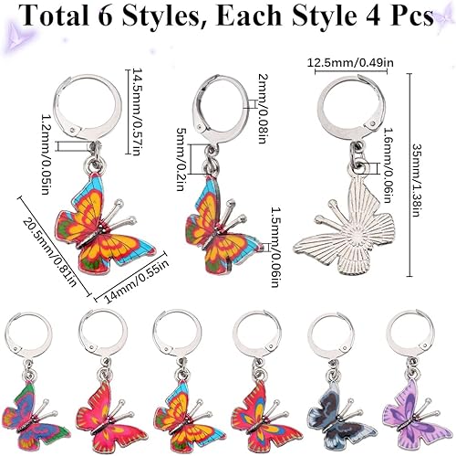 SUNNYCLUE 1 boîte de 24 marqueurs de Point de Crochet en Émail, Marqueurs de Tricot, Breloques en Alliage Métallique, Papillon Mignon, Insecte, Fermoir à Levier, Breloques de Crochet en Vrac pour la C - Nail Gallerys