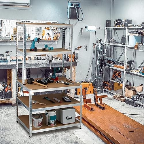 relaxdays Etagère Charge Lourde, Lot de 2, avec établi, jusqu'à 900 kg, 5 Niveaux, métal et MDF, HxLxP : 180 x 100 x 60 cm, Gris - Nail Gallerys