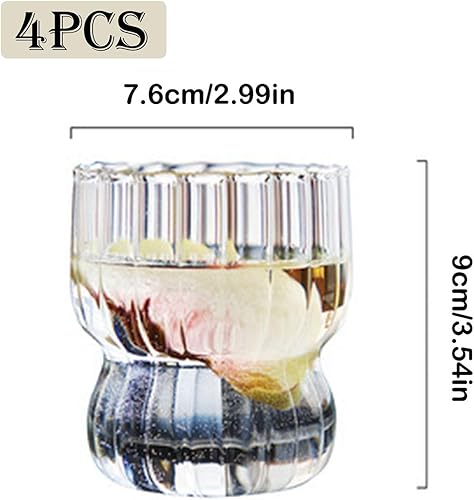 4 Pièces Verres Nervurés, Tasses à Expresso, Verres à Café, Verres à Dessert, Générique Verres à Boire Nervurés, Verres à thé Ondulés, pour Latte, Thé, Glace, Lait, Bière - Nail Gallerys