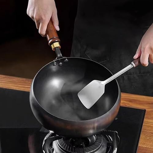 Poêle à frire en fer non revêtu, fabriquée à la main, design Big Belly pour une expérience de cuisson améliorée (casserole de 28 cm + couvercle en verre) - Nail Gallerys
