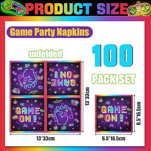 Lot de 100 serviettes en papier jetables pour jeux vidéo - 33 x 33 cm - Décorations d'anniversaire - Serviettes en papier jetables pour joueurs, fête prénatale, jeux et anniversaires - Nail Gallerys
