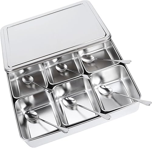 Haofy 6 grilles boîte d'assaisonnement en acier inoxydable conteneurs de stockage de condiments bocal à épices ensemble de conteneurs de cuisine avec cuillères ustensiles de cuisine - Nail Gallerys
