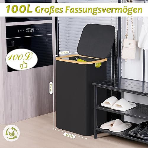 efluky Support pour sac poubelle jaune 100 l, avec couvercle, support pour sacs jaunes, retrait facile grâce à la porte à l'arrière, récipient pour cuisine et maison [sans poche intérieure] - Noir - Nail Gallerys